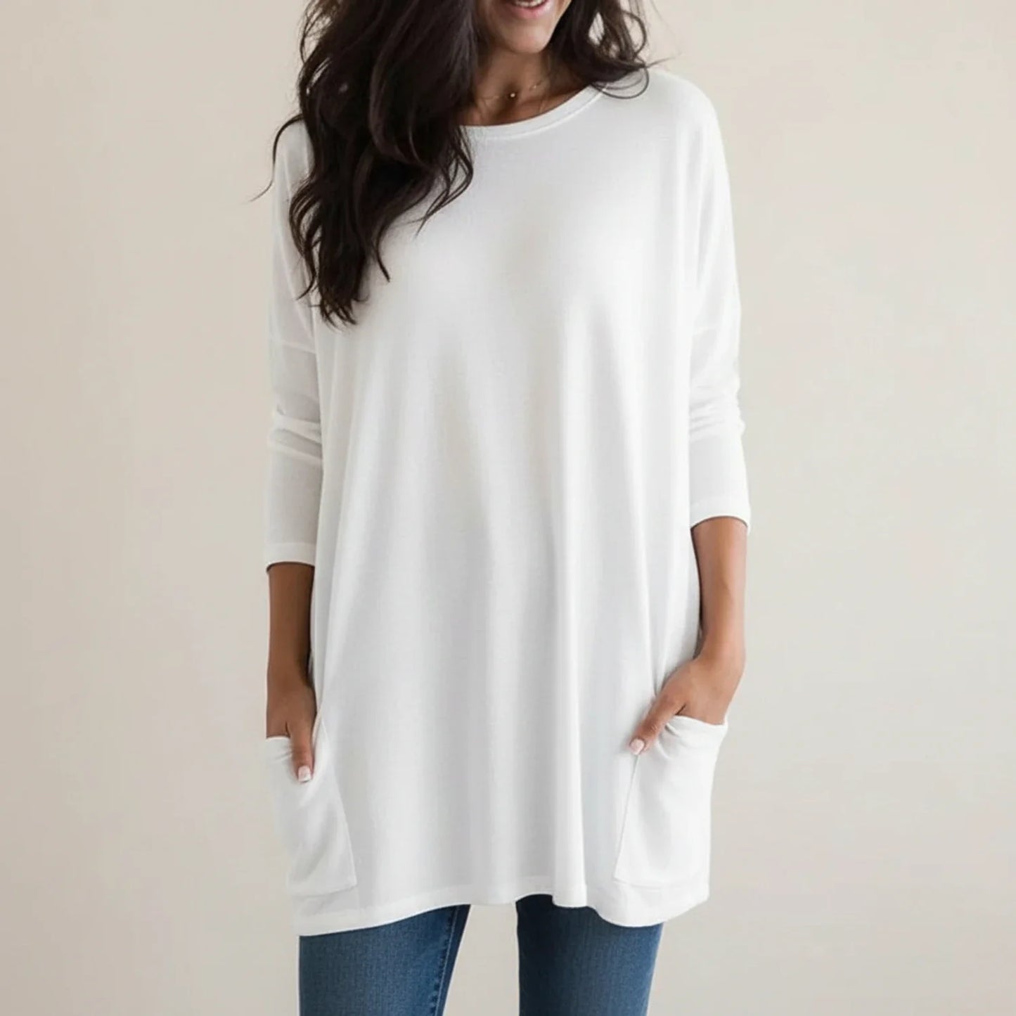 Oversized strikkjole med lommer til damer