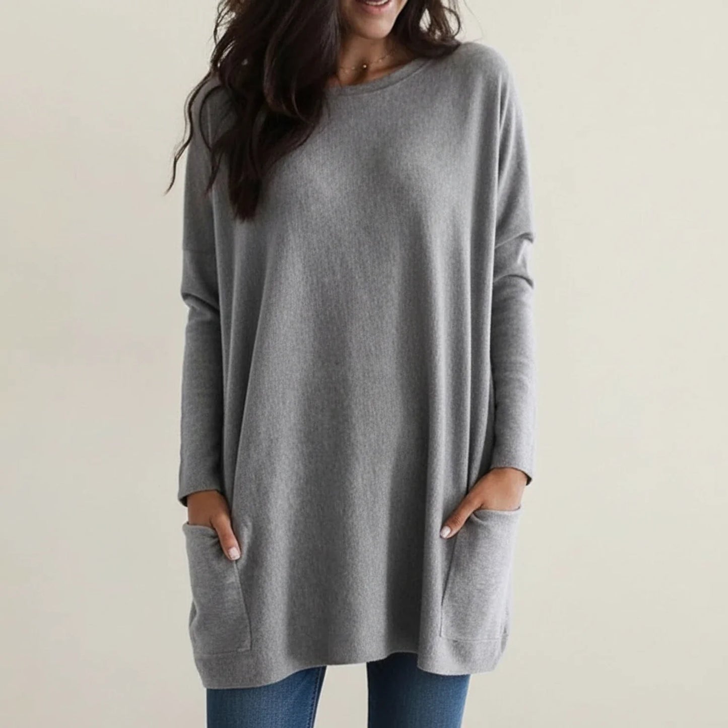 Oversized strikkjole med lommer til damer