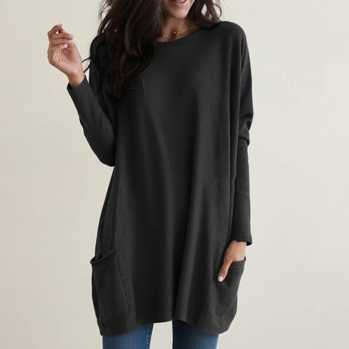 Oversized strikkjole med lommer til damer