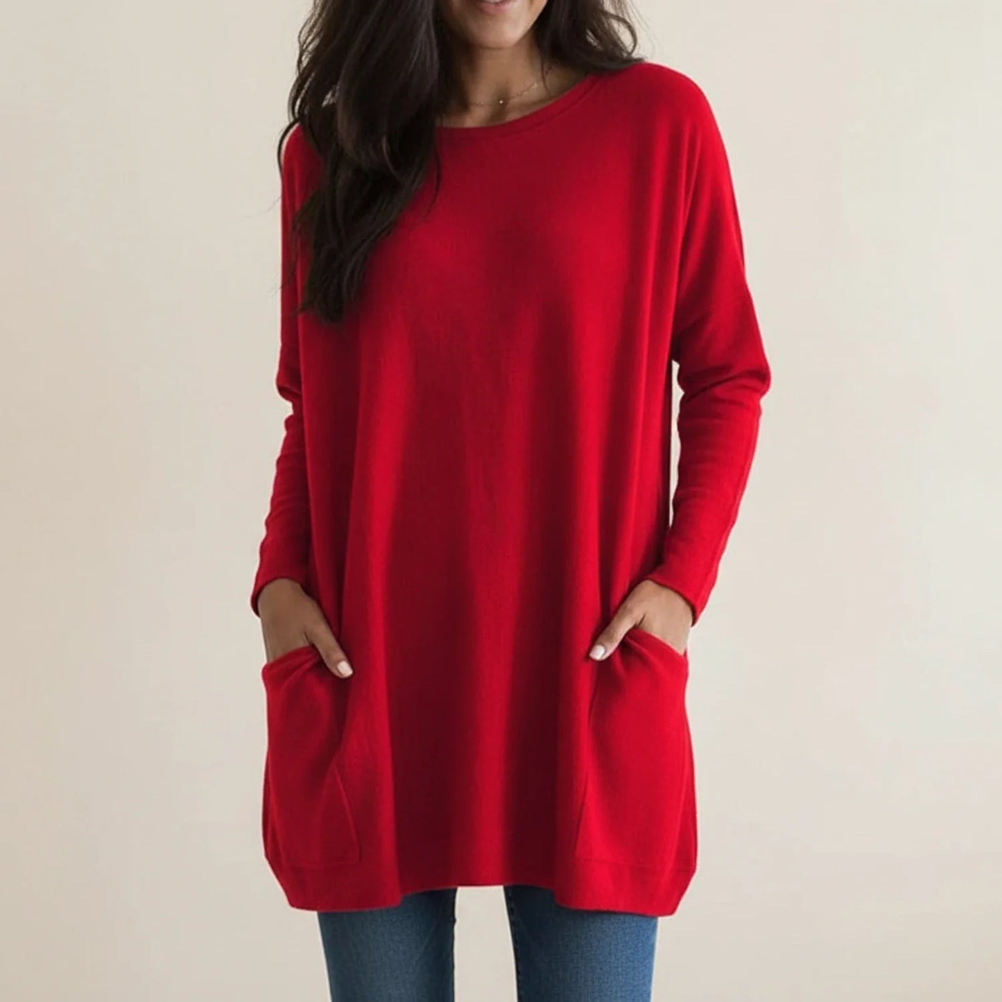 Oversized strikkjole med lommer til damer