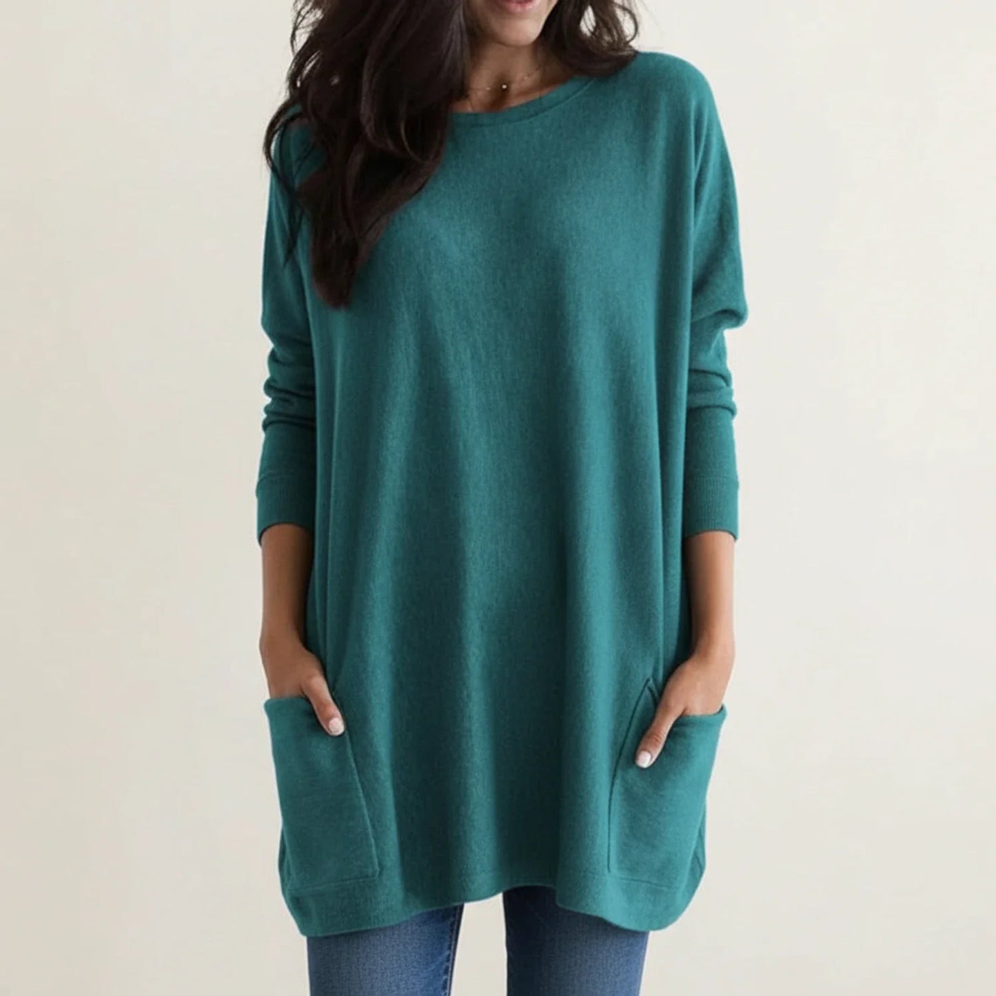 Oversized strikkjole med lommer til damer