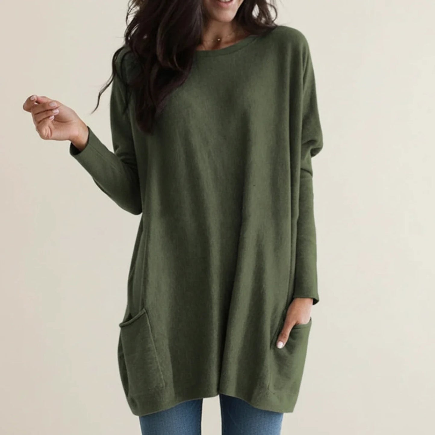Oversized strikkjole med lommer til damer