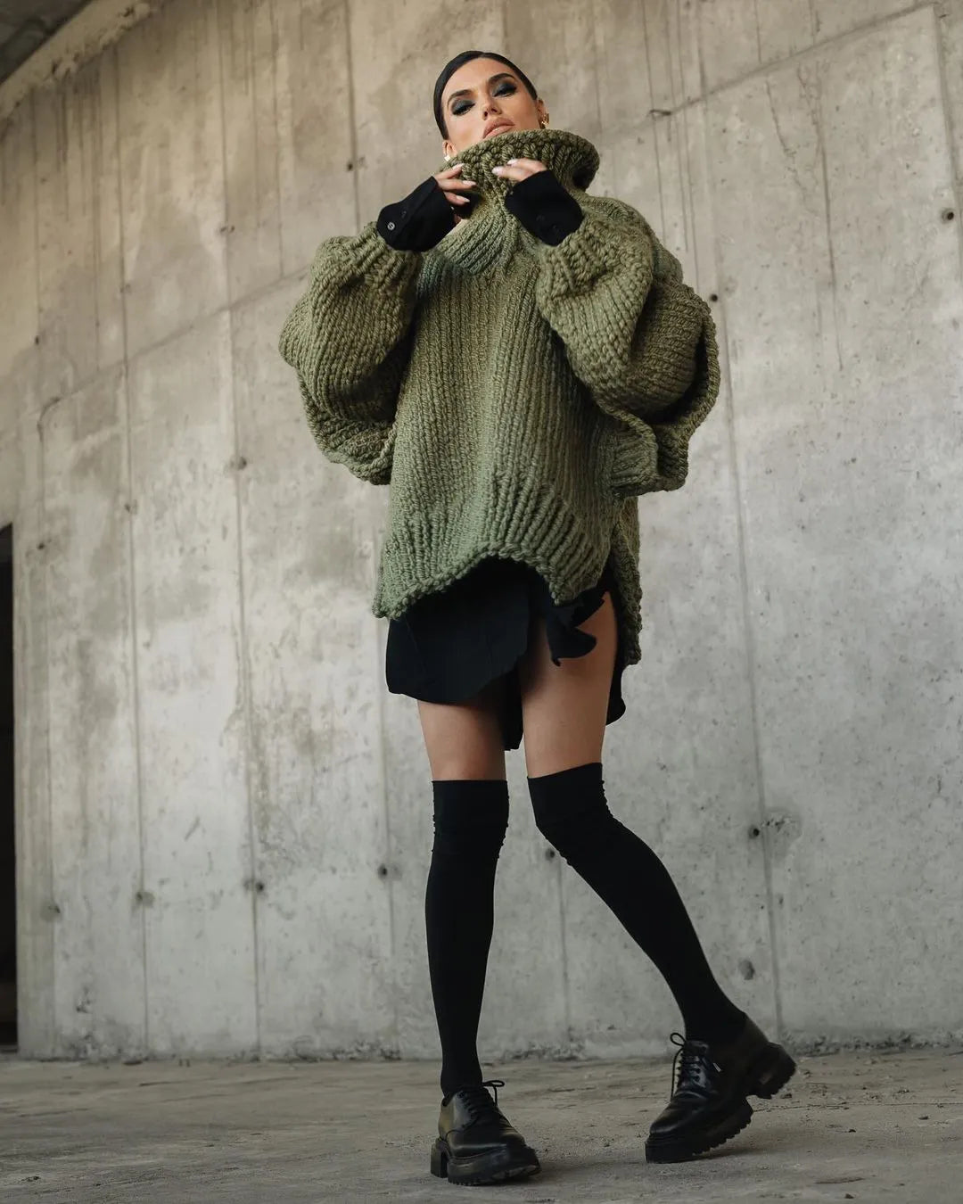 Oversized strikkjole til damer