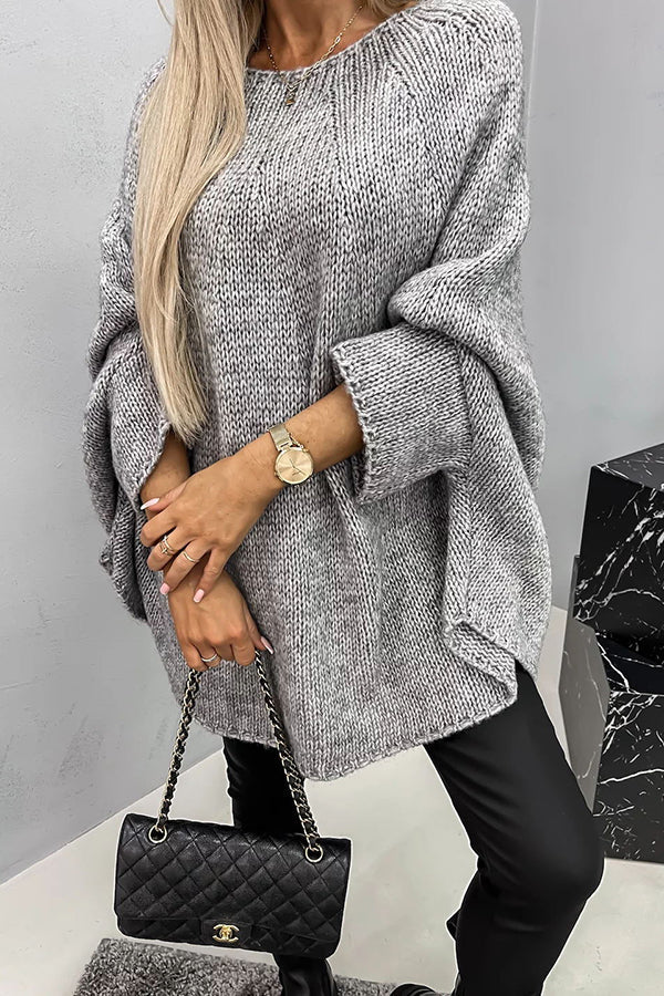 Oversized striktrøje med raglanærmer til damer