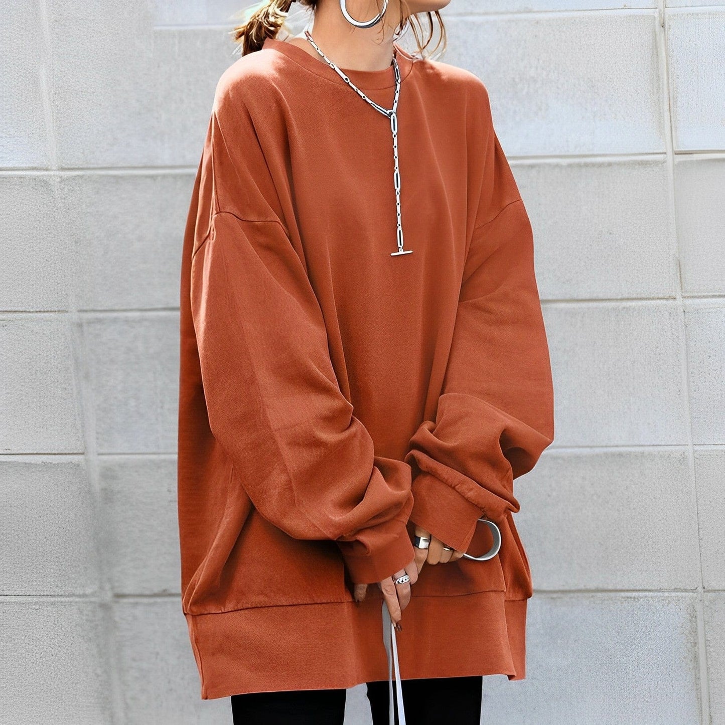 Klassisk oversized sweater med rund hals til damer
