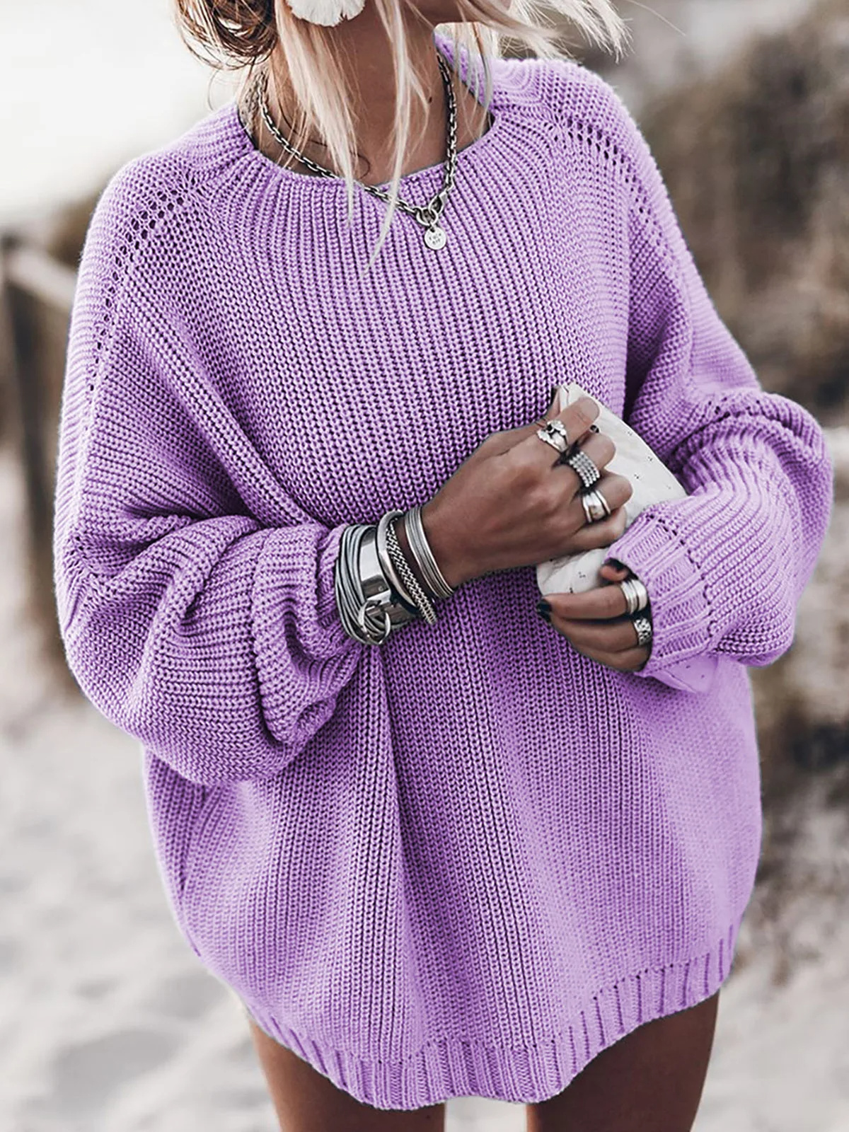 Oversized sweater med rund hals til damer