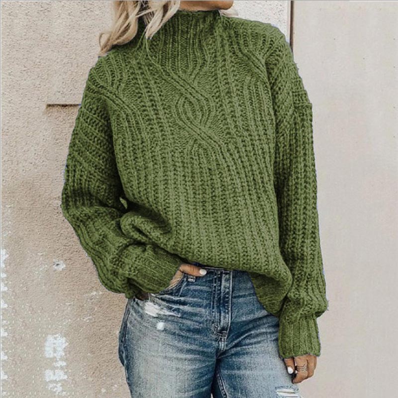Oversized kabelstrikket rullekravesweater til damer