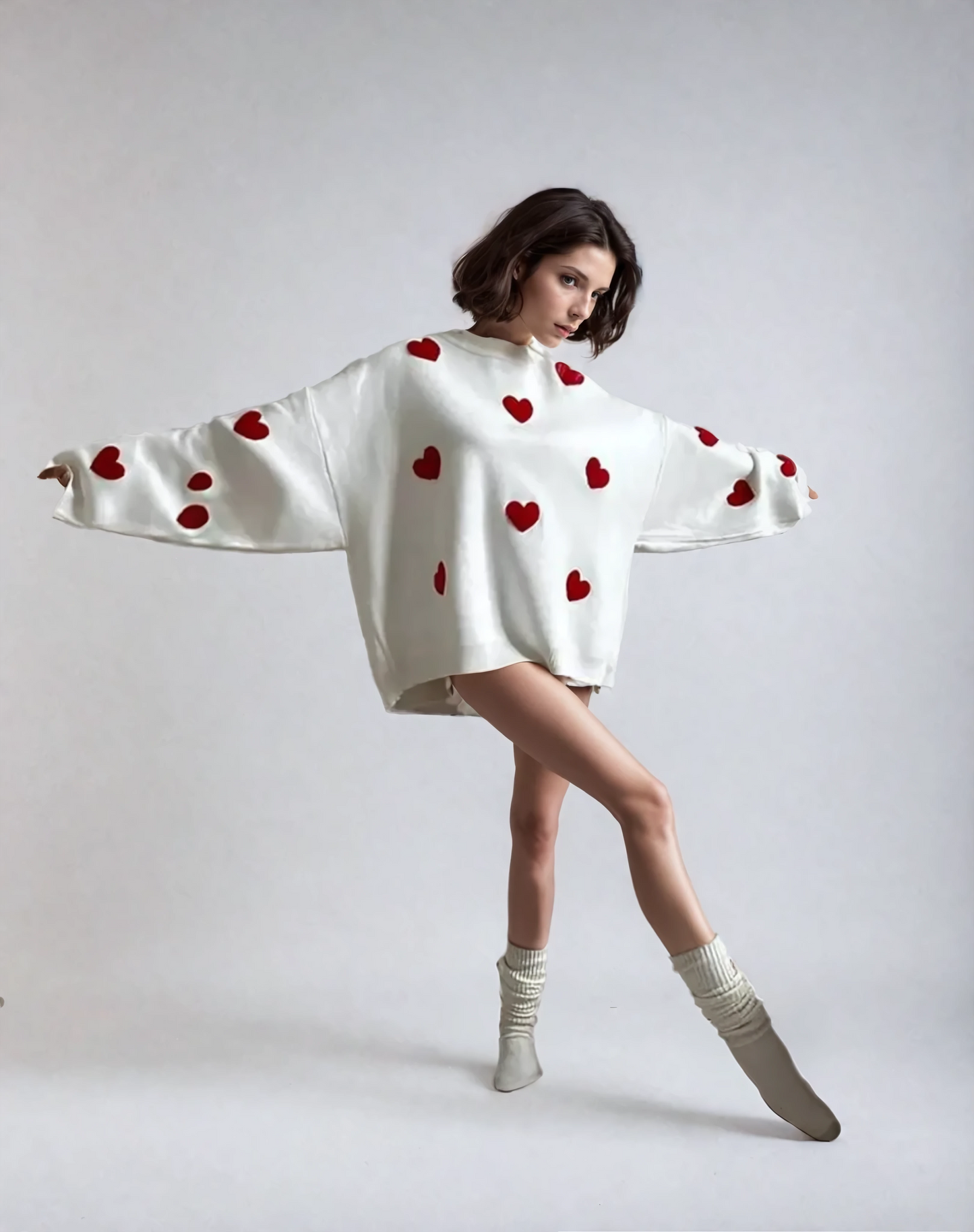 Oversized sweater med hjerteprint til damer