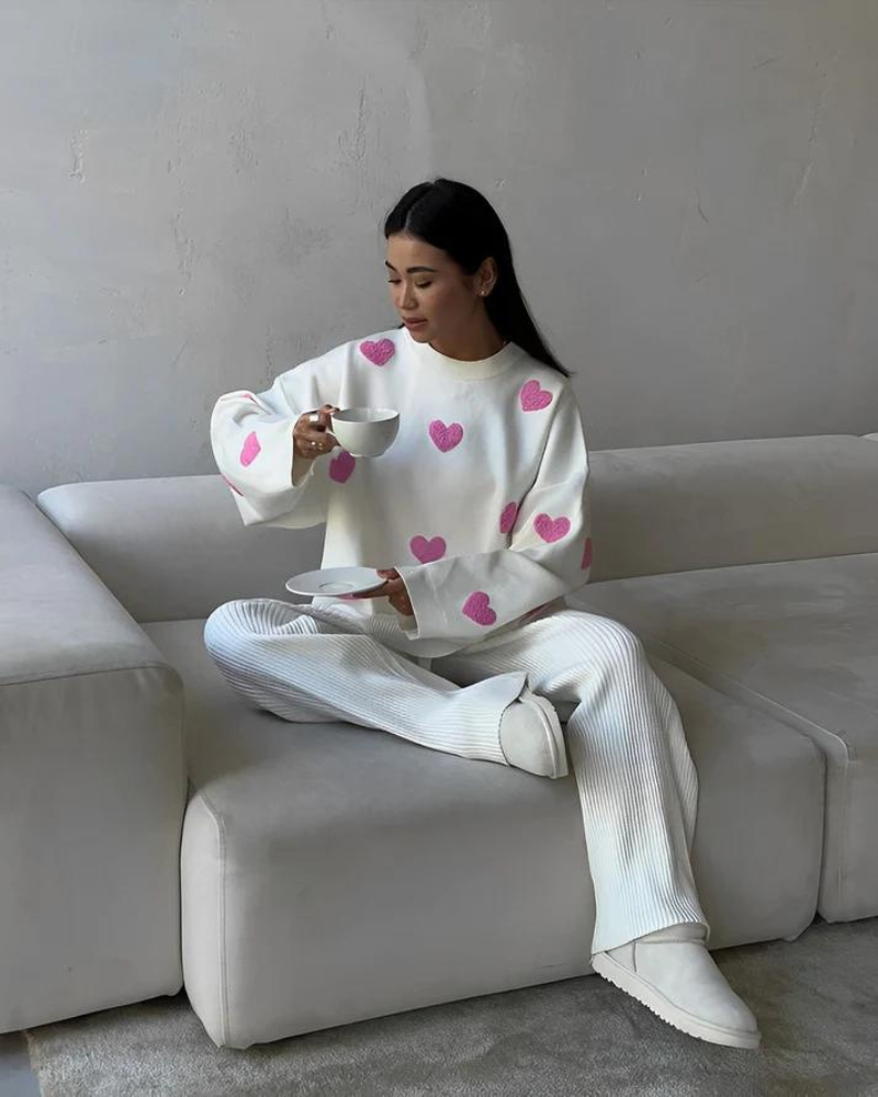 Oversized sweater med hjerteprint til damer