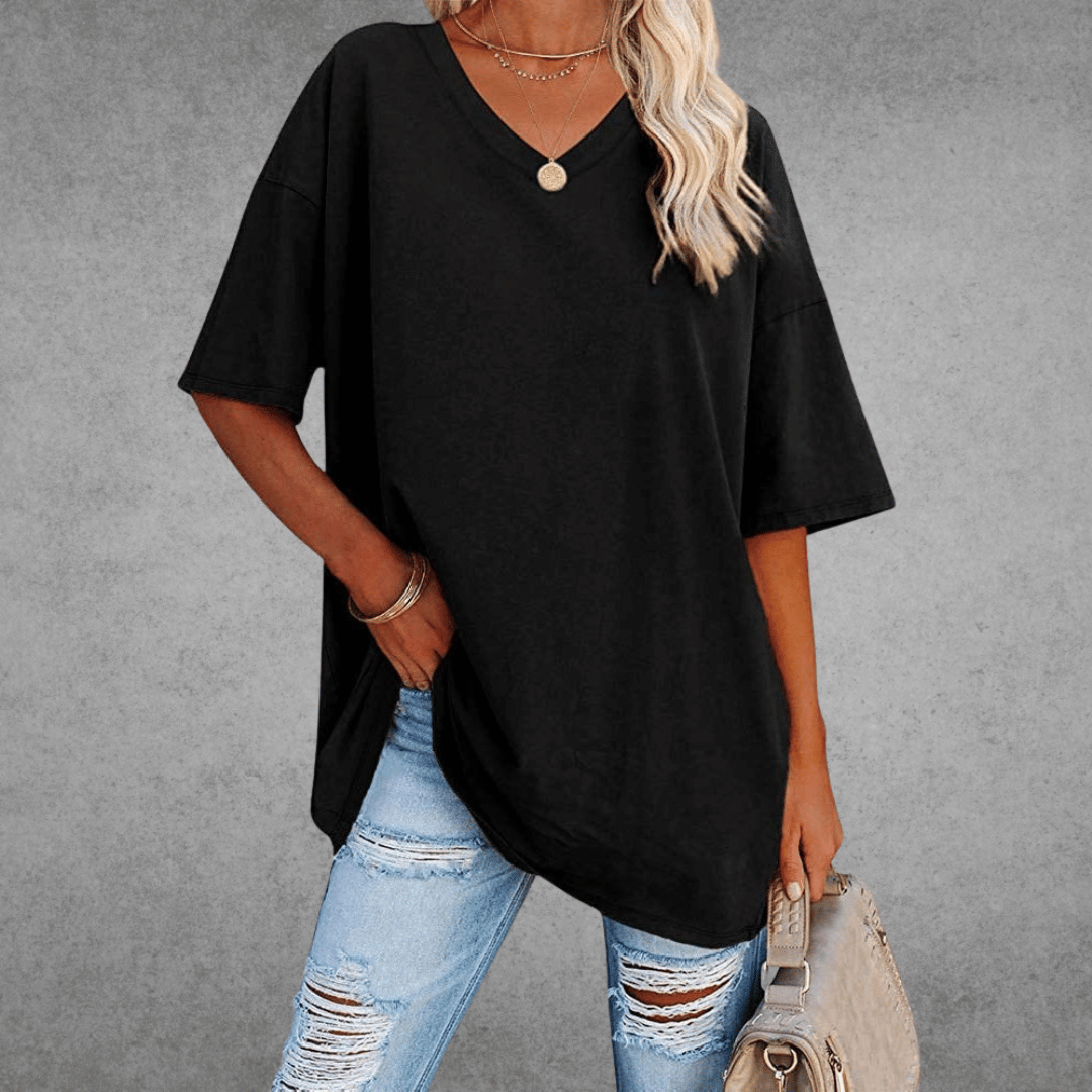 Oversized T-shirt med V-udskæring til damer
