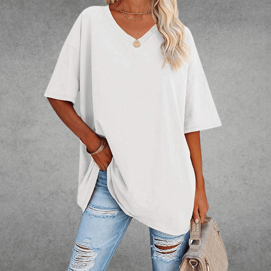 Oversized T-shirt med V-udskæring til damer