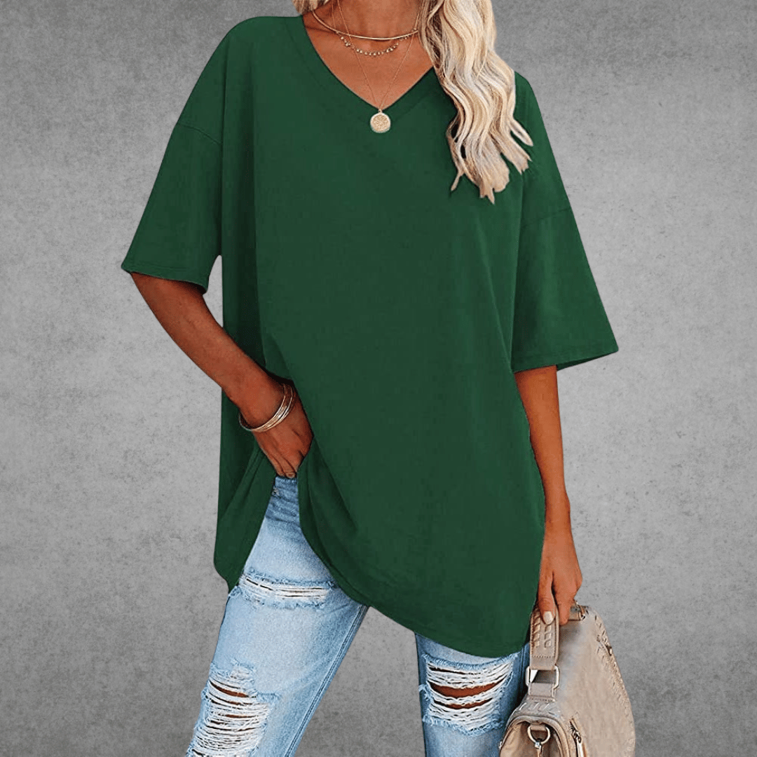Oversized T-shirt med V-udskæring til damer
