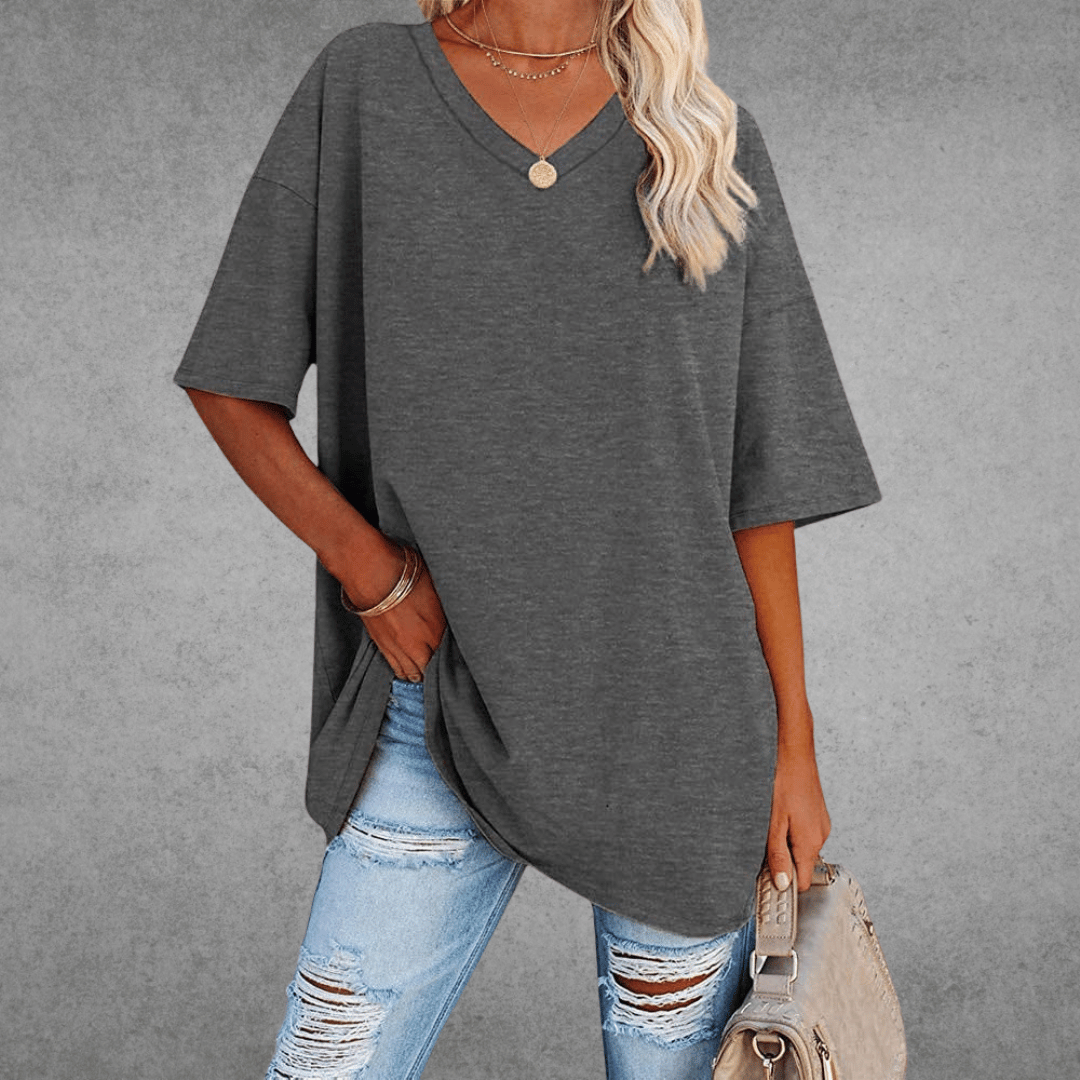 Oversized T-shirt med V-udskæring til damer