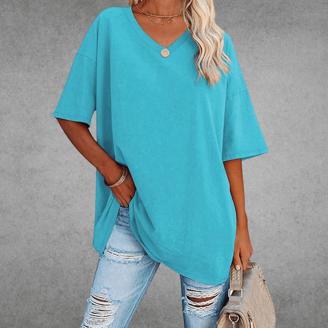Oversized T-shirt med V-udskæring til damer