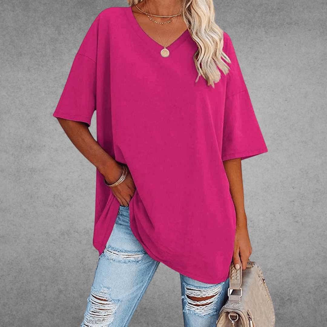 Oversized T-shirt med V-udskæring til damer