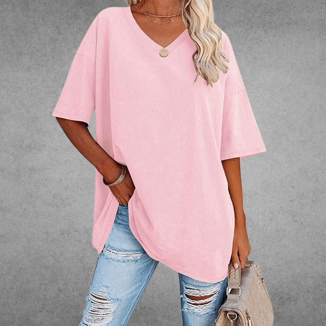 Oversized T-shirt med V-udskæring til damer