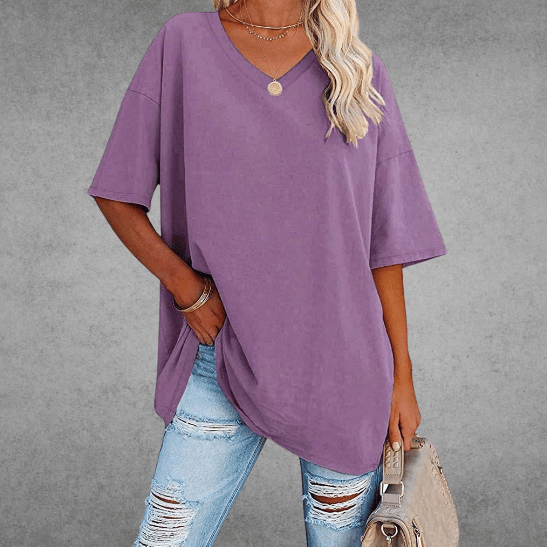 Oversized T-shirt med V-udskæring til damer