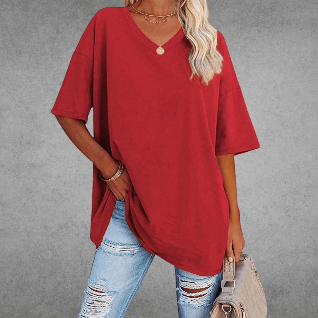 Oversized T-shirt med V-udskæring til damer