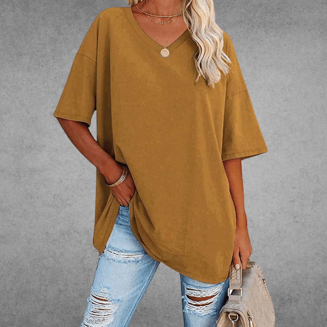 Oversized T-shirt med V-udskæring til damer