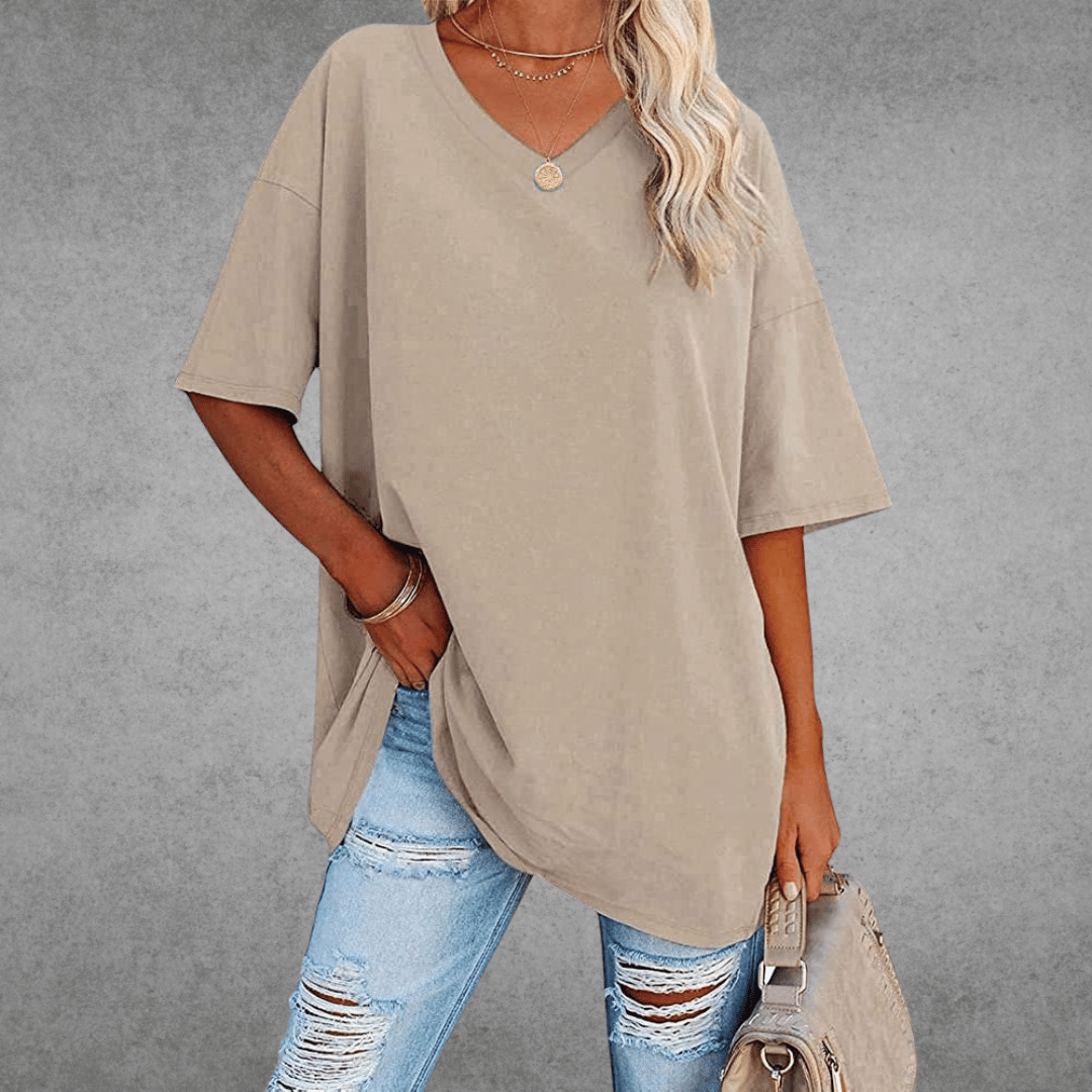 Oversized T-shirt med V-udskæring til damer