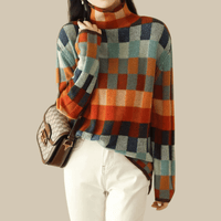 Patchwork-rullekravesweater til damer
