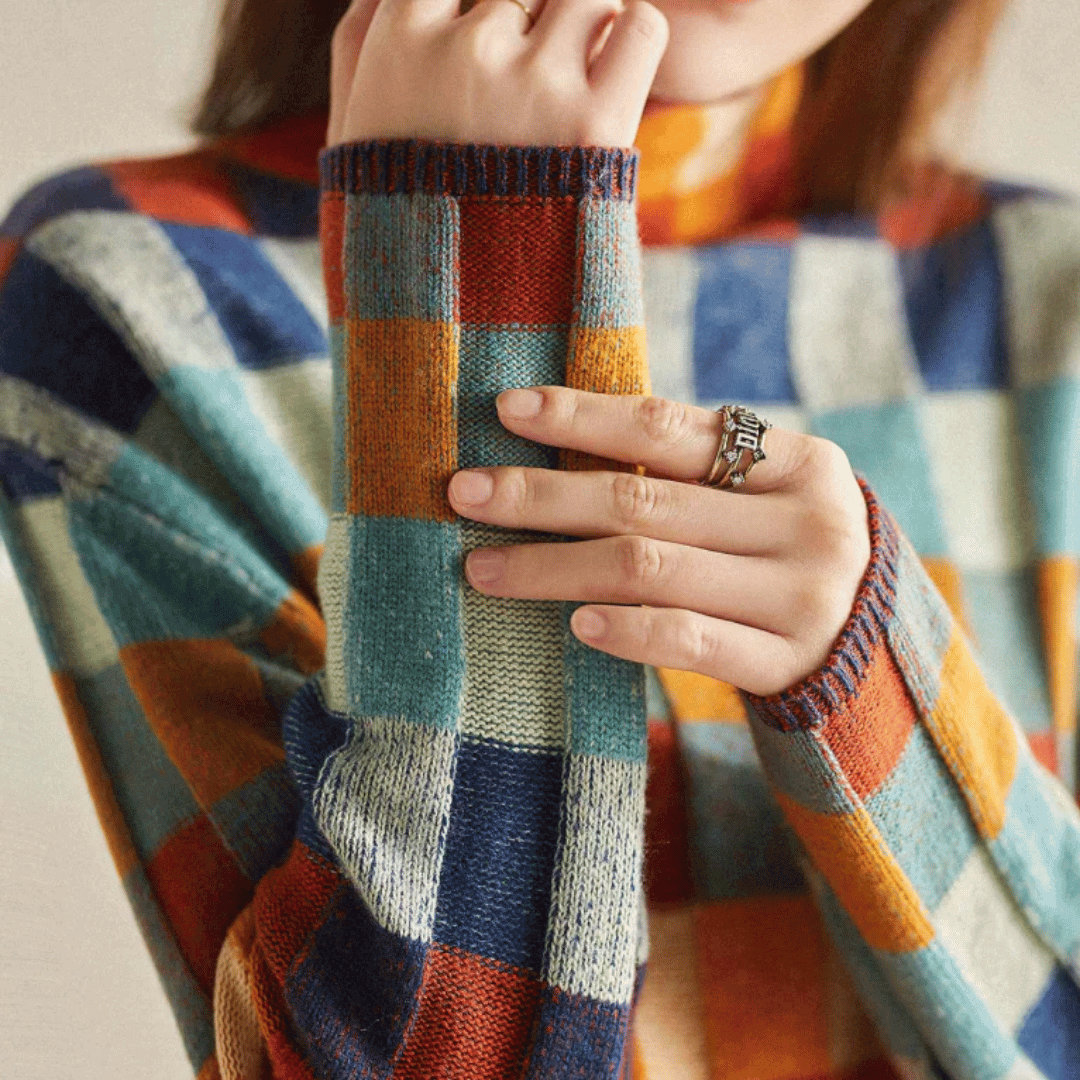 Patchwork-rullekravesweater til damer