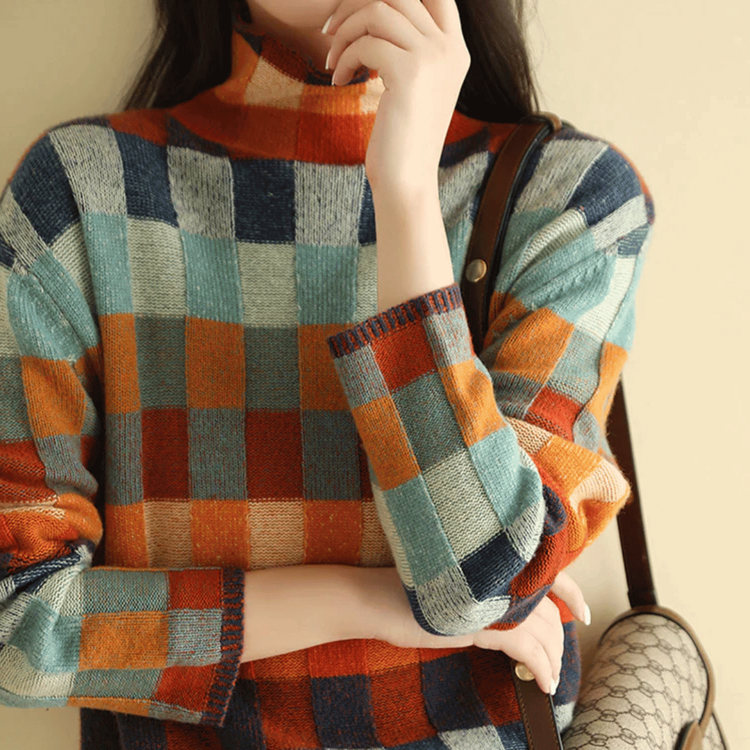 Patchwork-rullekravesweater til damer