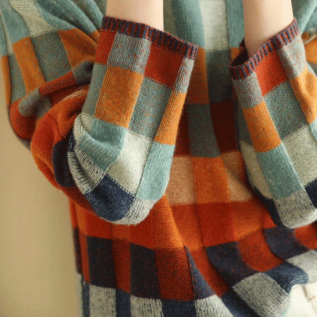 Patchwork-rullekravesweater til damer