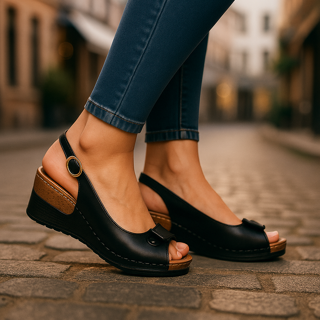 Peep toe-kilesandaler med slingback til damer