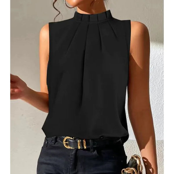 Plisseret dametop med halvhøj hals for en elegant stil