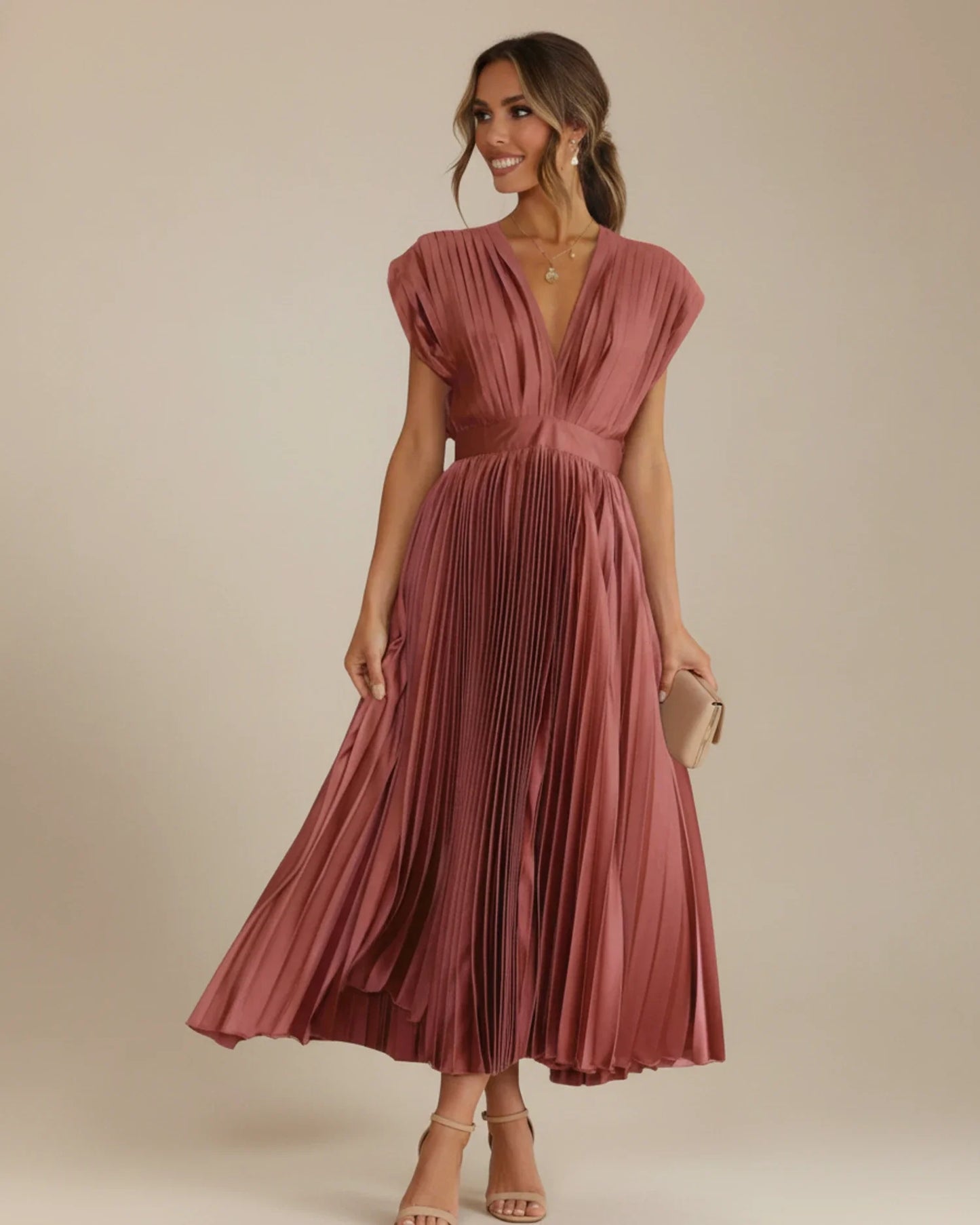 Plisseret fit & flare-midikjole til damer