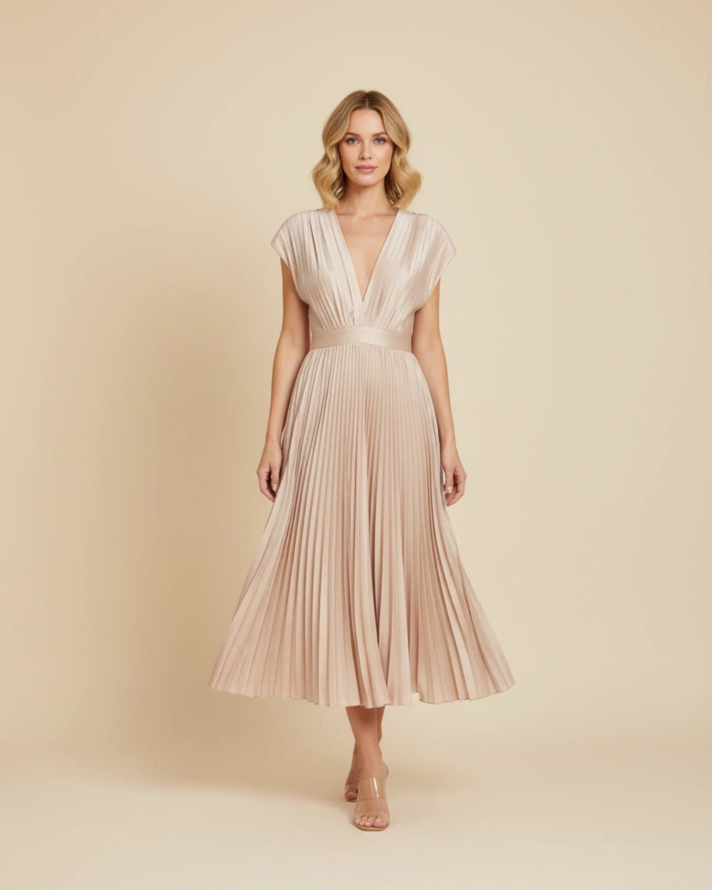 Plisseret fit & flare-midikjole til damer