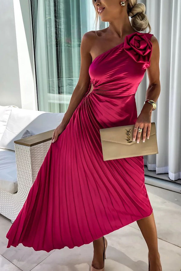Plisseret one-shoulder midikjole til damer