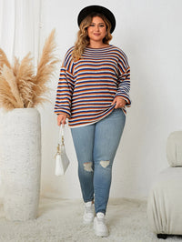 Plus size-pullover i uldblanding med efterårsstriber
