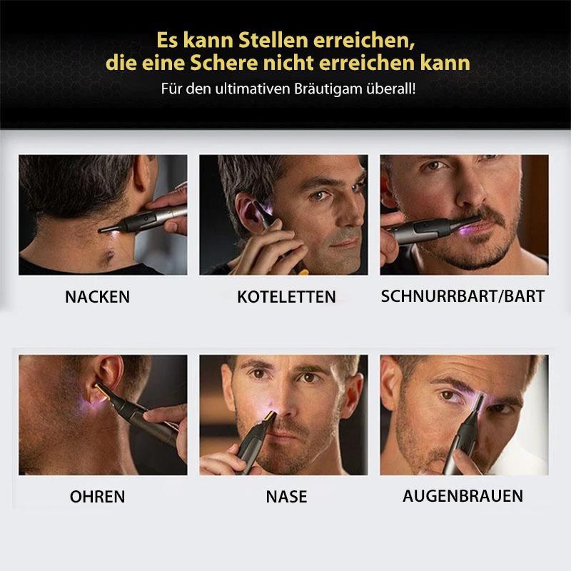 Professionel ultratynd præcisionstrimmer | Blade i titanium og rustfrit stål | Integreret LED-lys | Mikro-oscillationsteknologi | Til næse, ører og konturer