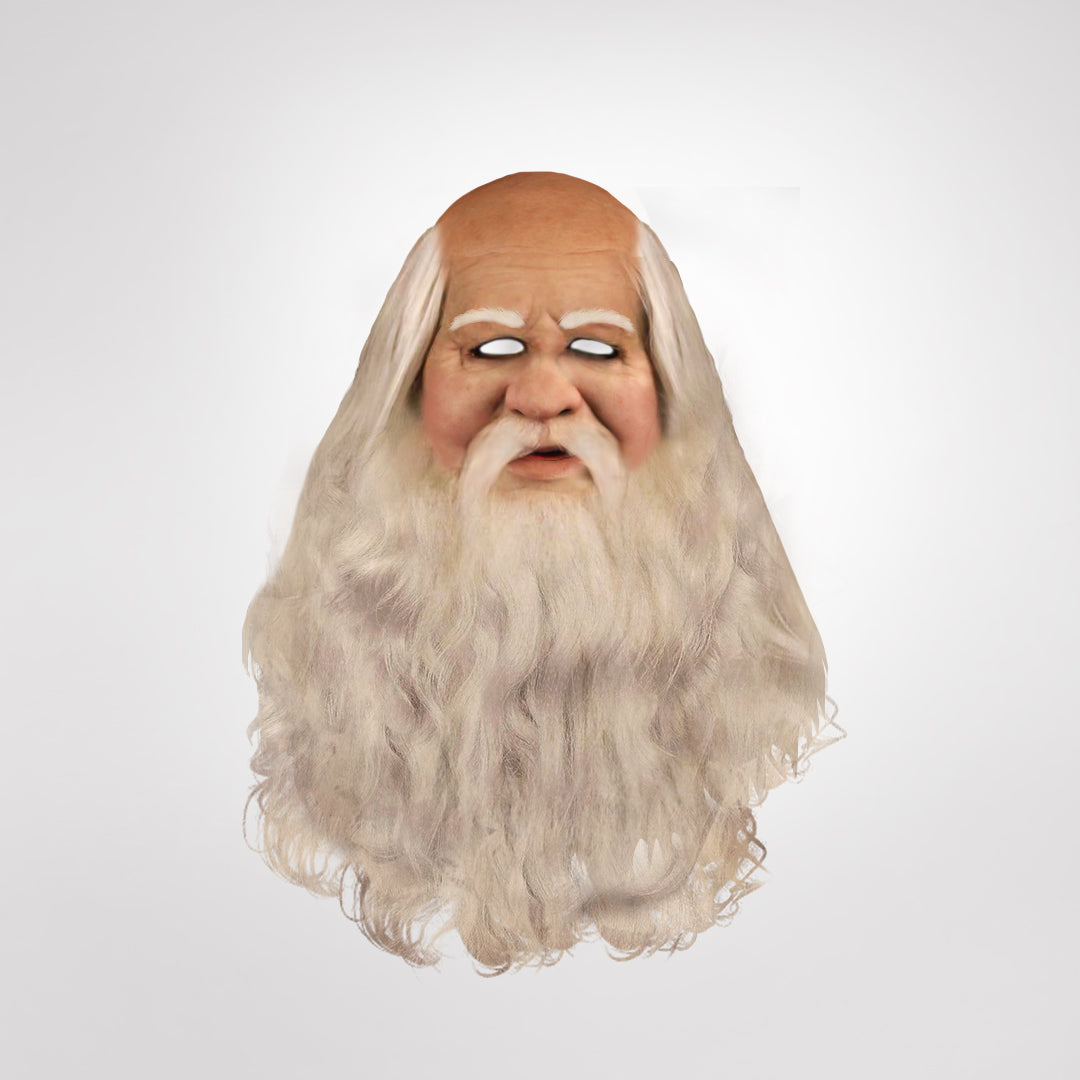 Realistisk julemandsmaske, der dækker ansigt, hals og bryst
