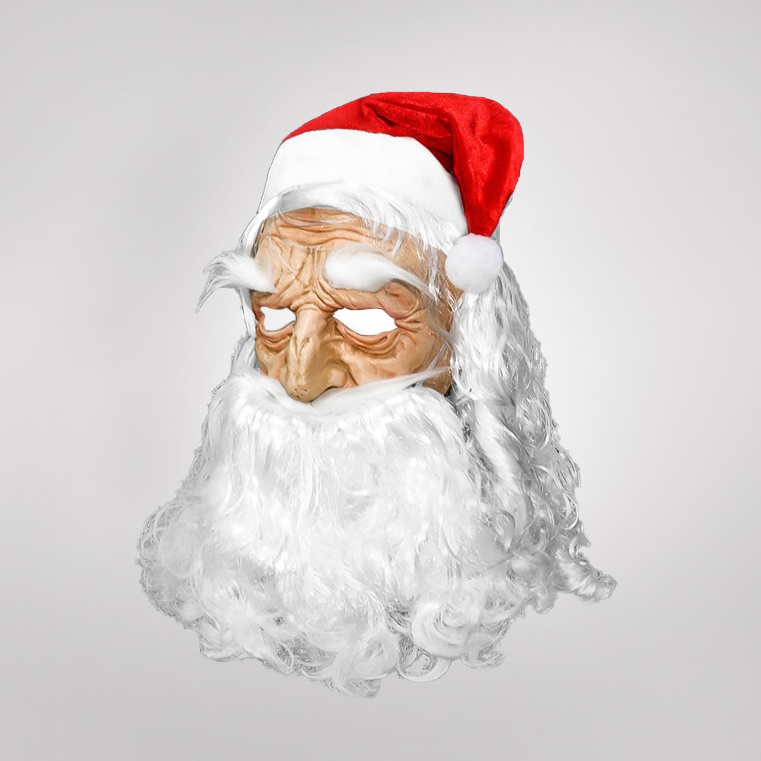 Realistisk julemandsmaske, der dækker ansigt, hals og bryst