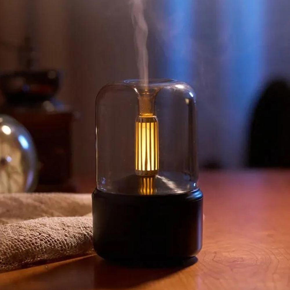 Retro aromadiffuser med natlys - USB-luftfugter til æteriske olier til hjemmet og kontoret