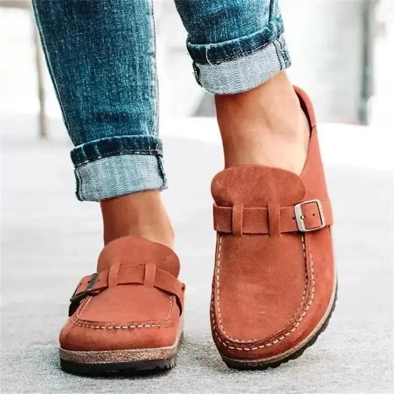 Retro flade mules med spænde til damer