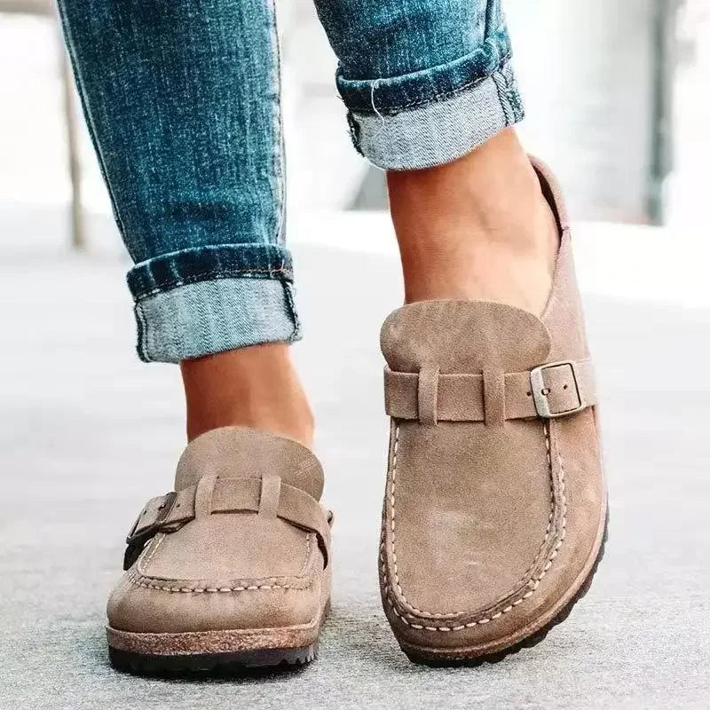 Retro flade mules med spænde til damer