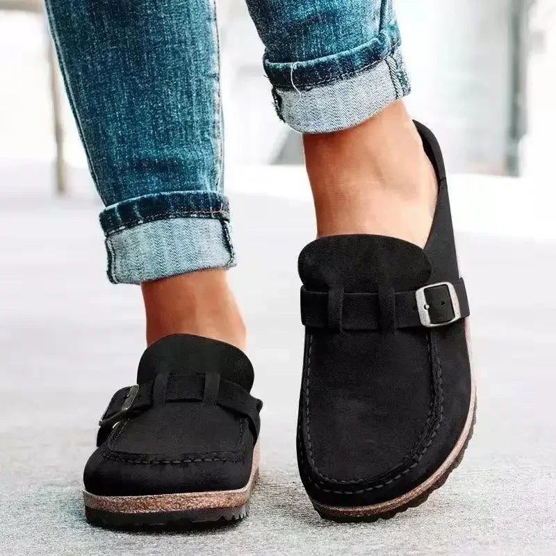 Retro flade mules med spænde til damer