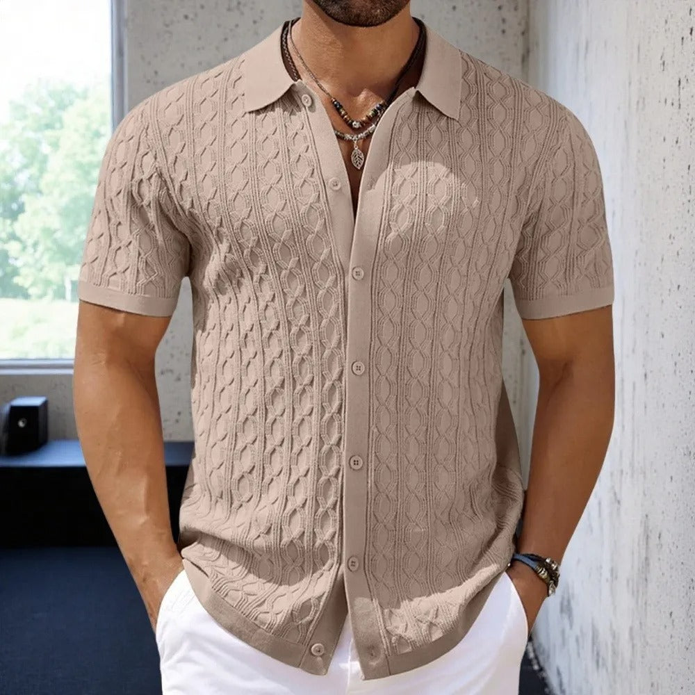 Retro og stilfuld jacquardstrikket poloshirt til mænd