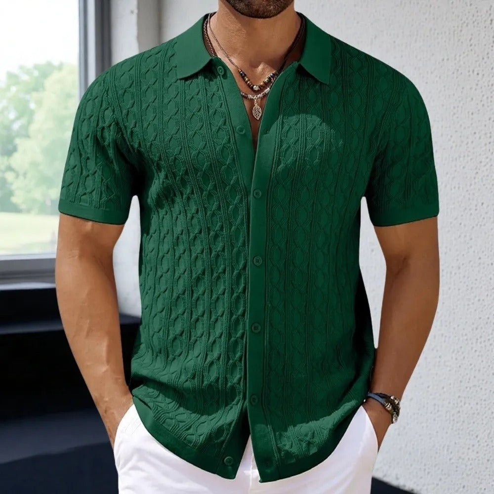 Retro og stilfuld jacquardstrikket poloshirt til mænd