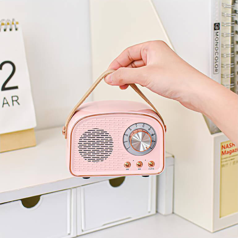Retro rund radio-Bluetooth-højttaler | Trådløs | Bærbar | Stilfuld lyd til hjemmet og på farten