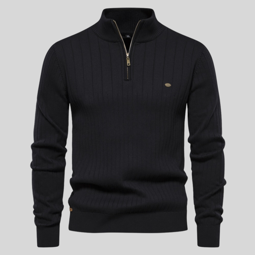 Ribstrikket half-zip herresweater