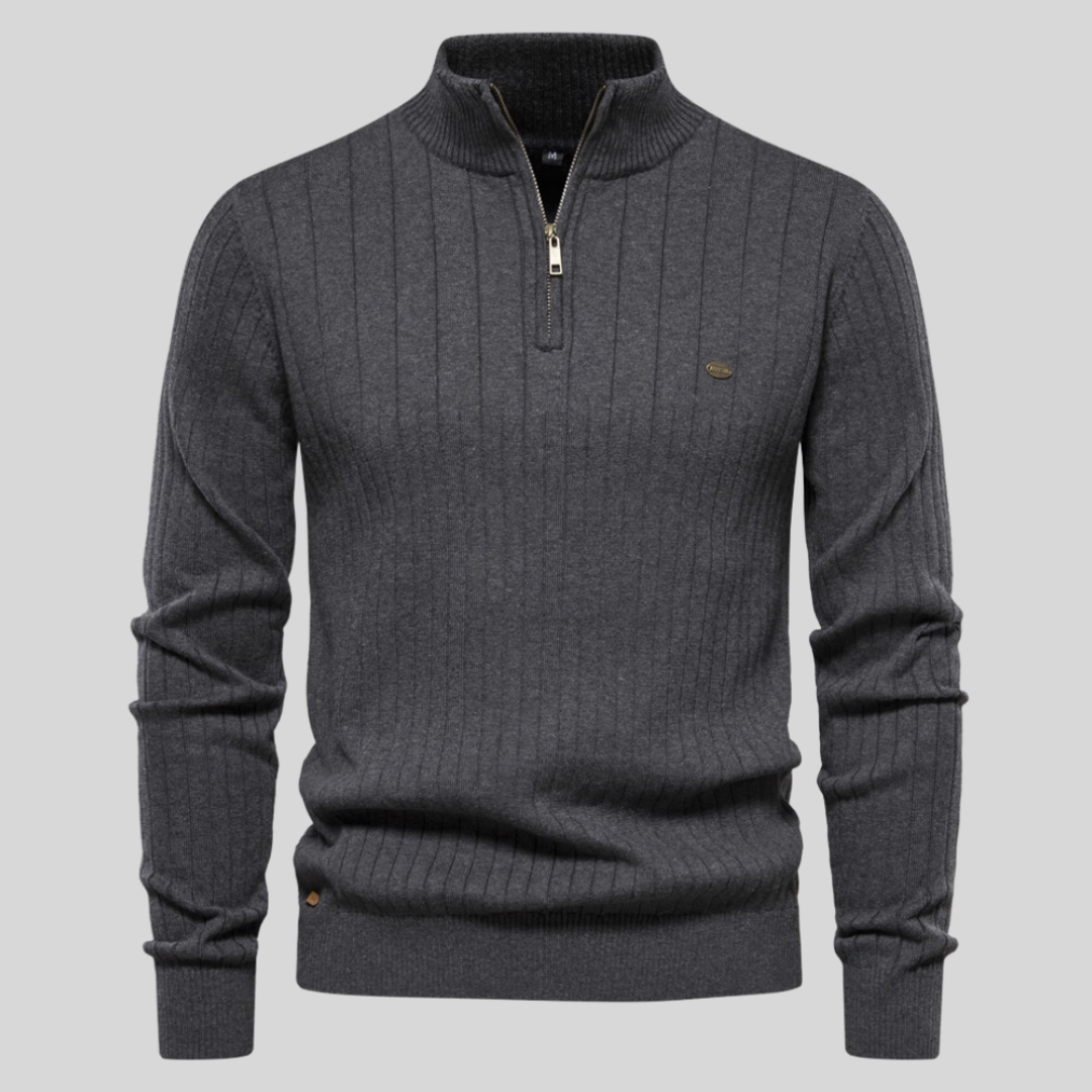 Ribstrikket half-zip herresweater