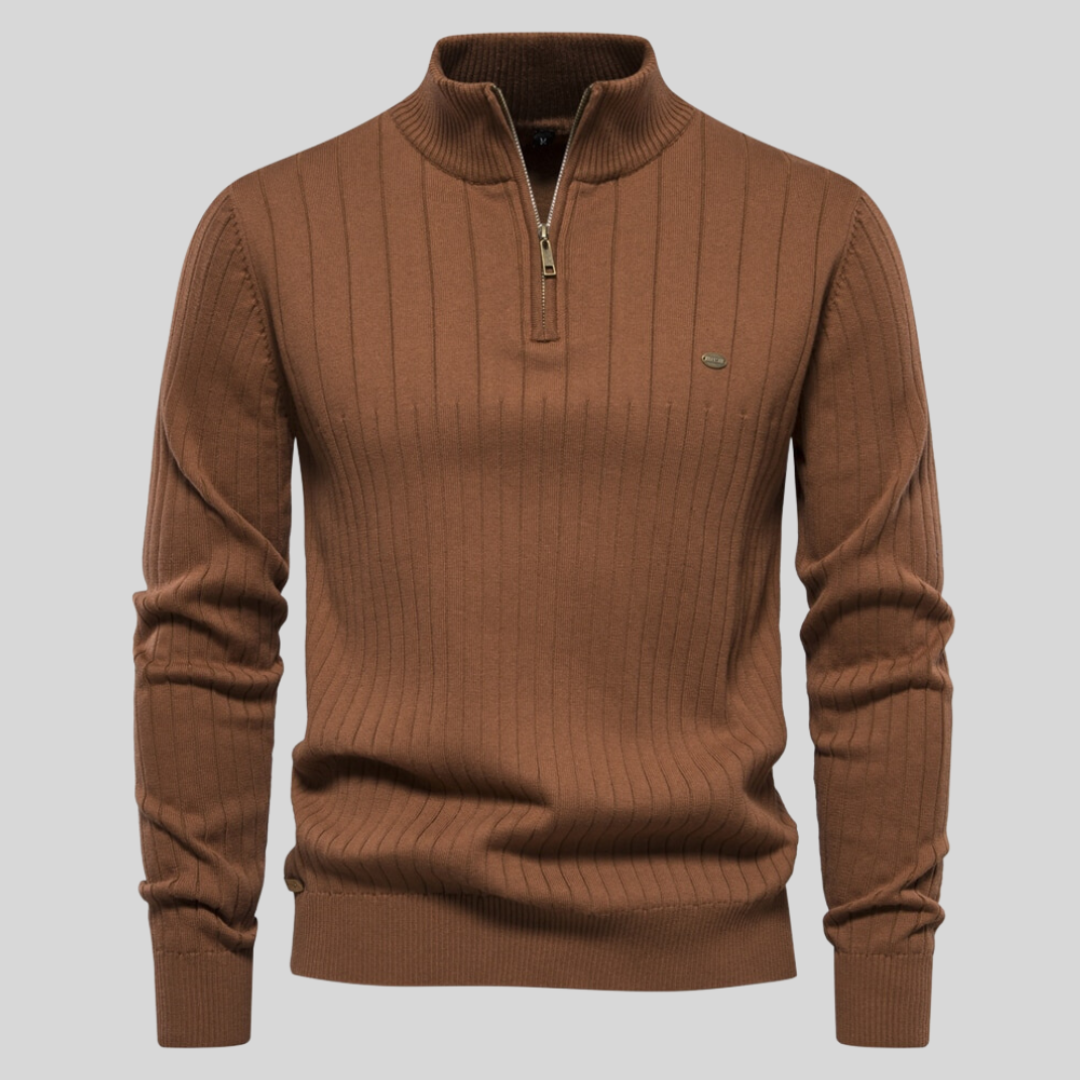 Ribstrikket half-zip herresweater