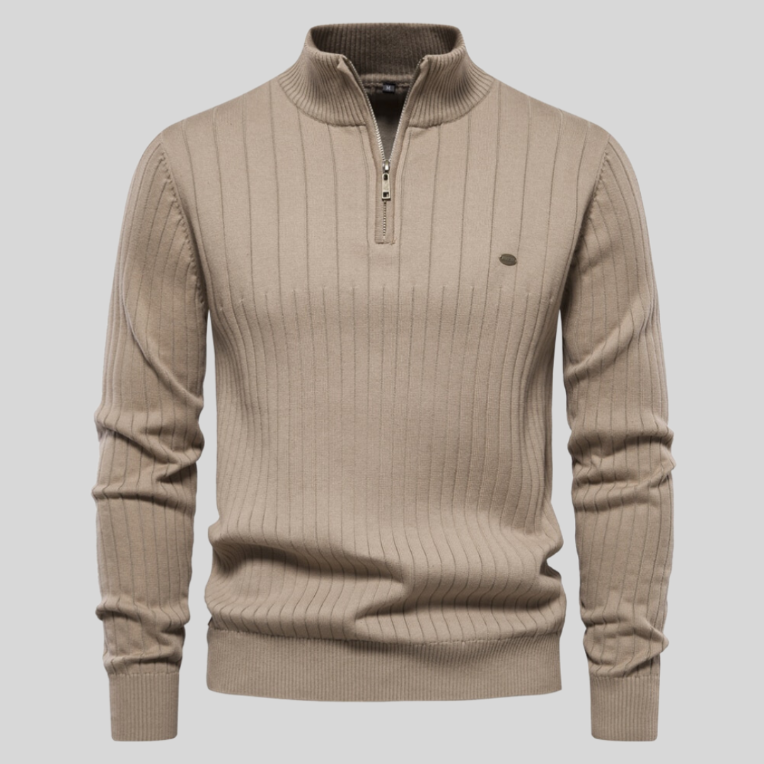 Ribstrikket half-zip herresweater