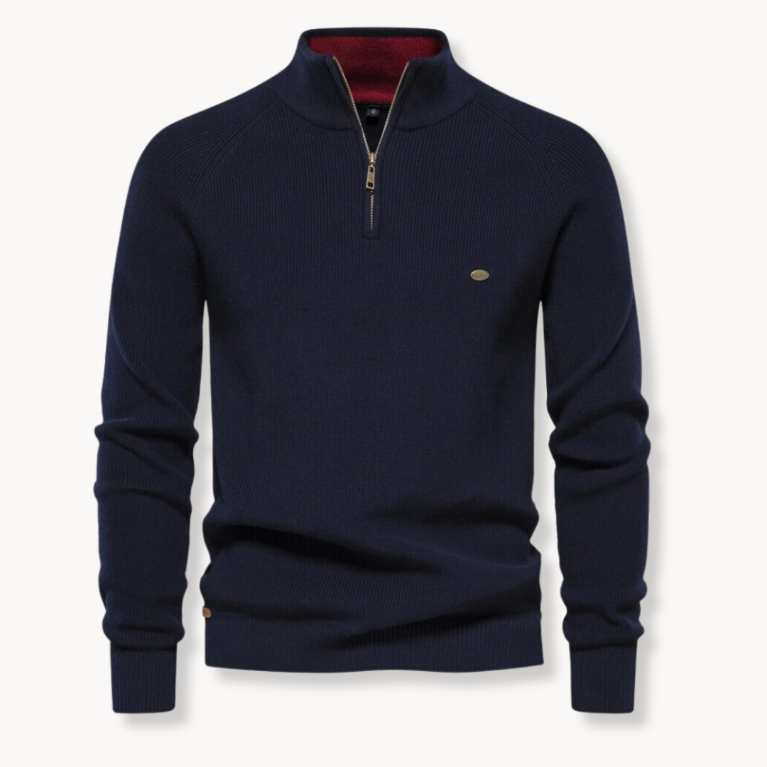Ribstrikket half-zip-striktrøje til mænd