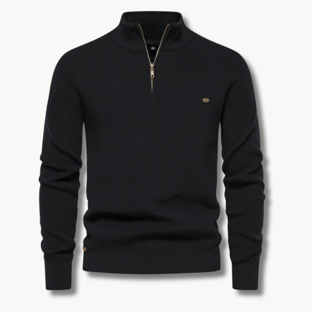 Ribstrikket half-zip-striktrøje til mænd